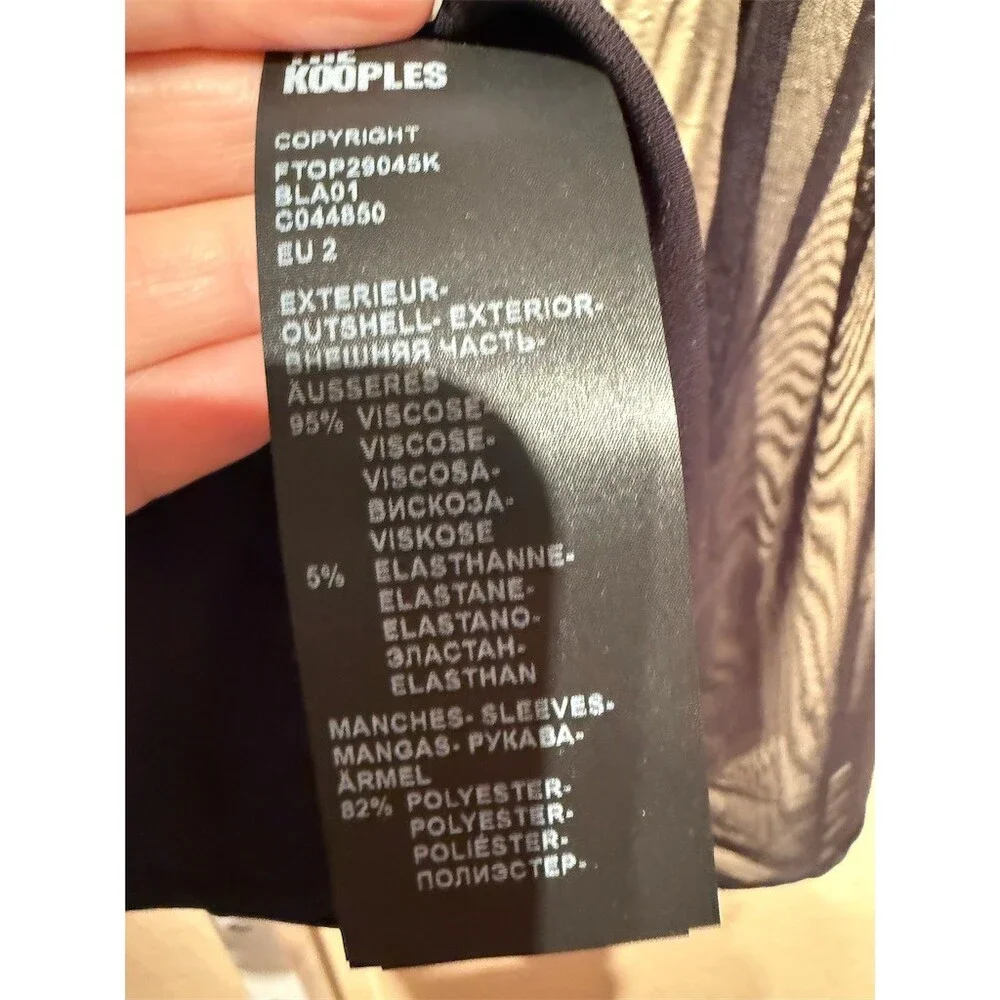 $305 The Kooples Blouse Womens Size M Black Off Shoulder Sheer Long Sleeve NWT - Picture 5 of 5